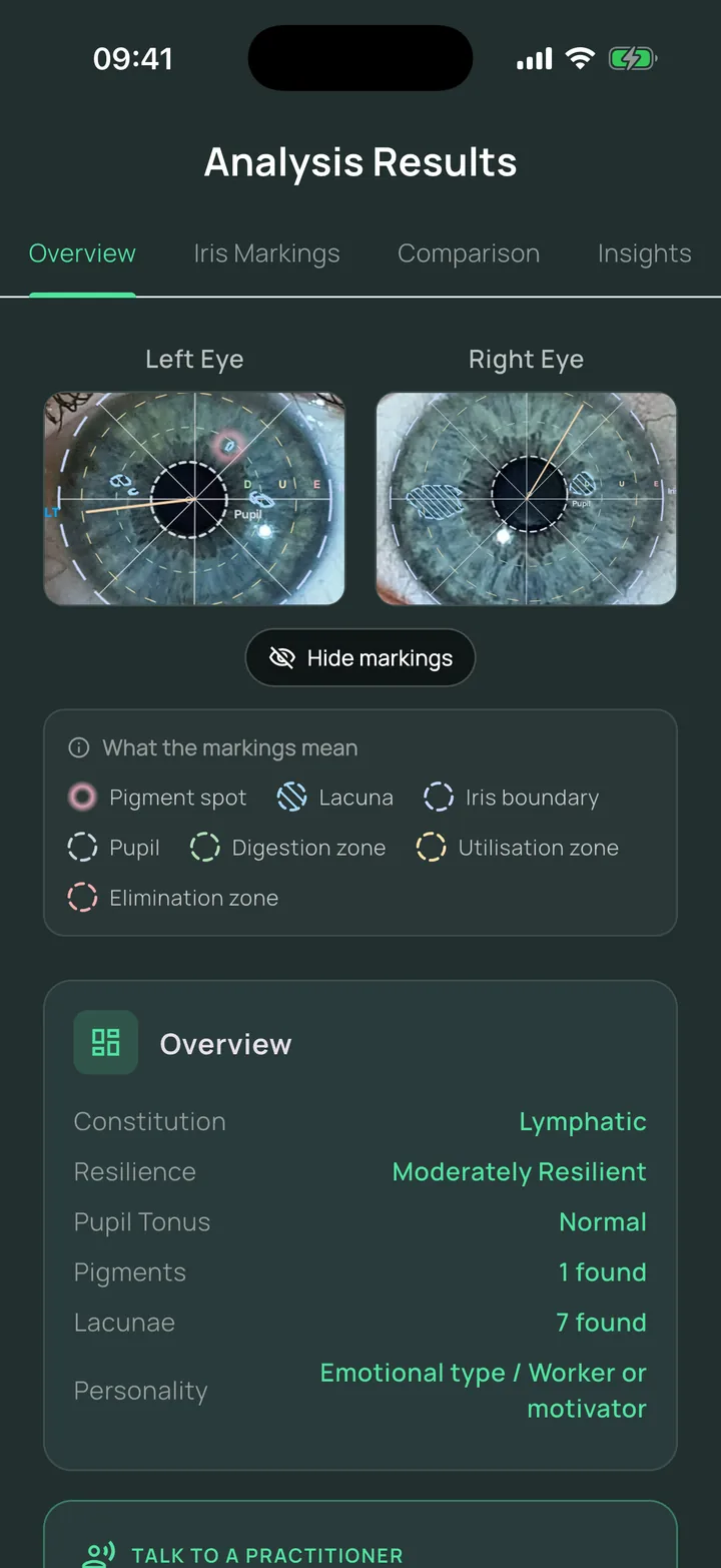 The Overview screen of an Eyeagnosis report